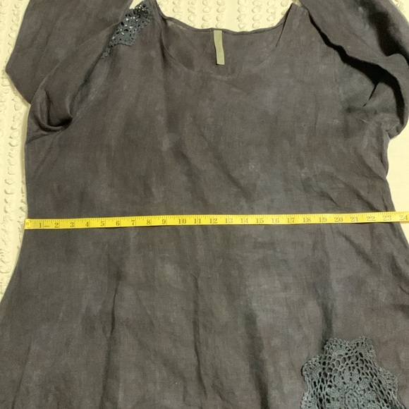 Steel Pony Women 100% Linen Crochet Tye Dyed Dark Blue Asymmetrical Dress XL - Picture 13 of 14